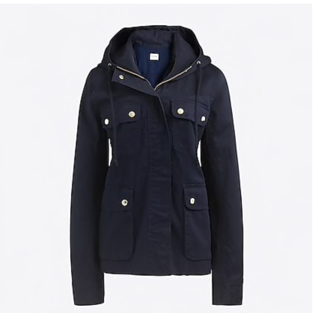 J Crew resin coated twill jacket w hood